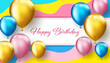 © nonikastar - Background with colorful floating balloons. Greeting card or party invitation template