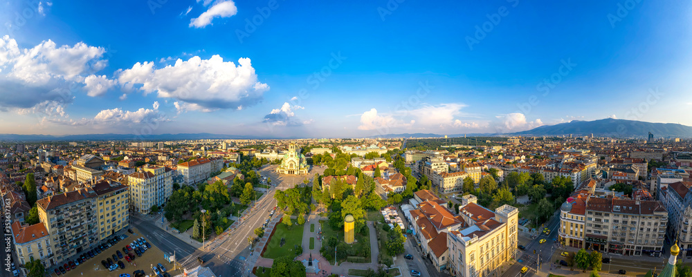 Obraz na płótnie Amazing aerial panorama of the city center and Church Aleksander Nevski, Sofia Bulgaria w salonie