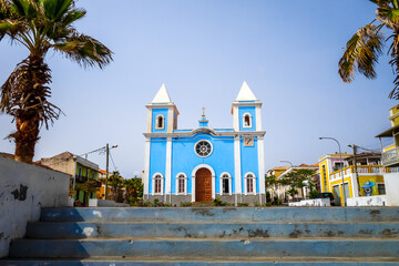 Wall Mural - Blue church in Sao Filipe, Fogo Island, Cape Verde