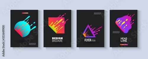Fotografía Template set with colorful fluid geometric shapes splashing in motion flat style