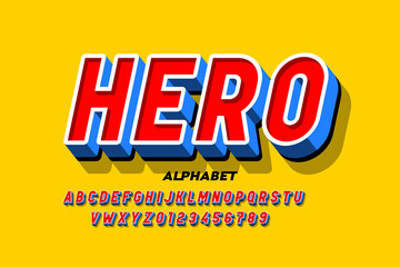 Comics superhero style font, alphabet letters and numbers