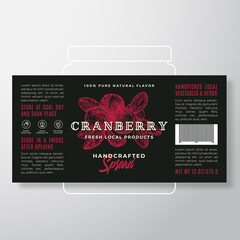 Wall Mural - Handcrafted Fruit and Berry Spread or Jam Label Template. Abstract Vector Packaging Design Layout. Modern Typography Banner with Hand Drawn Cranberry Silhouette Background.