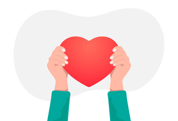 Heart in hands. Love concept, vector illustration