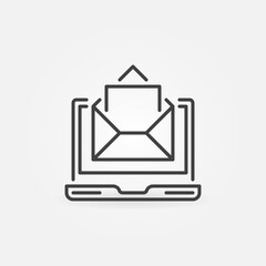 Poster - Laptop with envelope linear icon. Vector e-mail or email marketing concept outline symbol