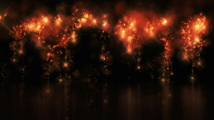 Wall Mural - fireworks with golden sparks on a black background with reflection from water surface 4k uhd video