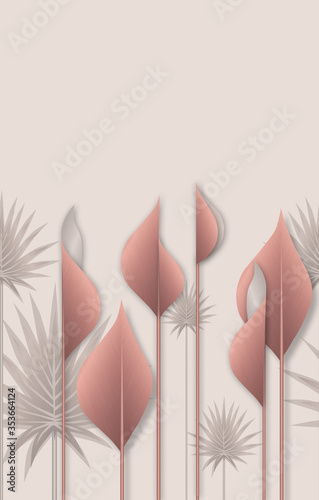 Naklejki liście  pozostawia-naturalna-luksusowa-tapete-palm-zloty-roz