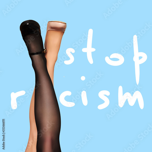 Fotomural Multiracial women legs on blue background