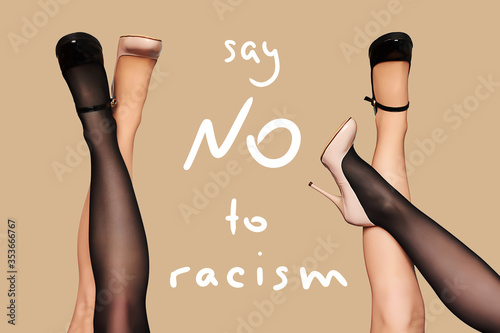 Fotografía Couple of female legs on beige background