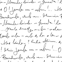 Aufkleber - Handwritten abstract text vector seamless pattern, vector monochrome script isolated on white background