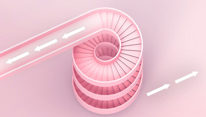 Success creative Stairway Business  Concept and Ladder with copy space on Pink background - 3d rendering.Minimal Modern