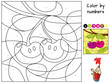 Two cherries on a branch. Color by numbers. Coloring book. Educational puzzle game for children. Cartoon vector illustration