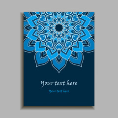 Wall Mural - Blue color Invitation Card with  mandala ornament. Card template for Wedding invitation or Birthday greeting card. Vector illustration