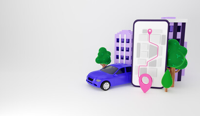 Wall Mural - online ordering taxi car, rent or sharing using service mobile application. 3d render