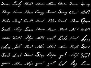 Collection of words in black background. Illustration.