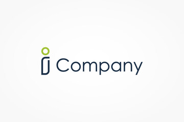 Poster - simple initial letter i logo. blue monogram linear style with green dot isolated on white background