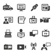 Journalism and broadcasting black icons set isolated on white.