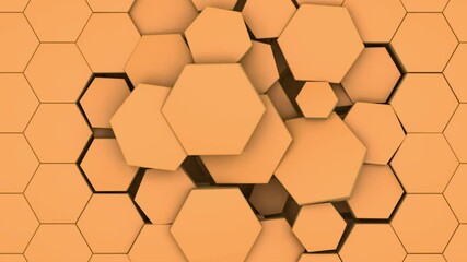 Poster - 3D animation of a yellow background of hexagons that change the size and restore the structure again. Seamless animation, with the possibility of continuous playback.