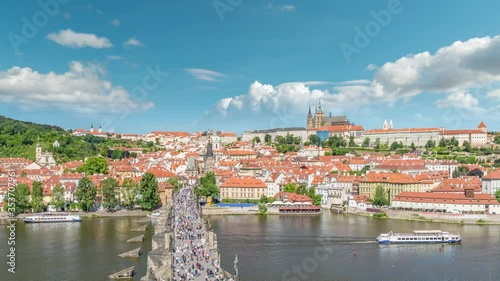 Fotomural Prague Czech Republic time lapse 4K, city skyline timelapse at Charles Bridge an
