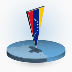 Wall Mural - Venezuela map in round isometric style with triangular 3D flag of Venezuela