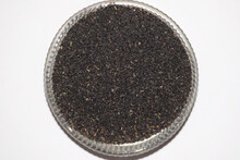 Babchi Seeds Or Psoralea Corylifolia Plant Used In Indian Traditional Medicine In A Bowl. Ayurvedic Herbal Seeds Oil Jadibuti, Coumarines Used For Skin Disorder, Vitiligo