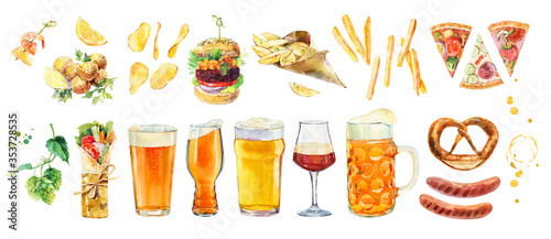 Cuadros en Lienzo Watercolor collection Trendy ipa beer glasses with IPA beer