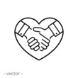 respect icon, handshake with heart, loyalty together, thin line web symbol on white background - editable stroke vector illustration