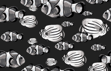 Wall Mural - Seamless marine sea pattern.