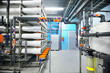 Reverse osmosis industrial water treatment station. Visual rhythm of pipes