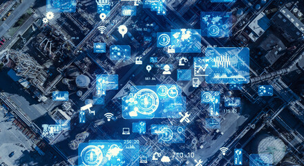 Poster - Industrial technology concept. Communication network. INDUSTRY 4.0. Factory automation.