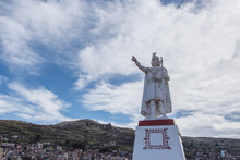 A Statue Of Manco Capac In Huajsapata Park Overlooking The City Of Puno In Peru