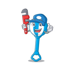 Canvas Print - cartoon character design of rattle toy as a Plumber with tool