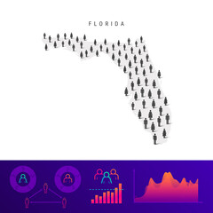 Wall Mural - Florida people map. Detailed vector silhouette. Mixed crowd of men and women. Population infographic elements