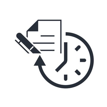 document and clock. the duration of the contract. vector icon isolated on white background.