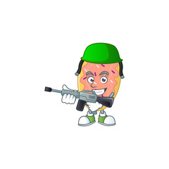 Sticker - A mascot design picture of bread as a dedicated Army using automatic gun