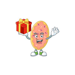 Poster - Bread cartoon mascot concept design with a red box of gift