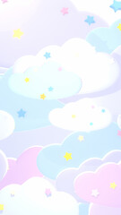 Wall Mural - Sweet pastel clouds and stars background. 3d rendering picture. (Vertical)