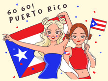 Two Pretty Girls Holding National Flag : Vector Illustration