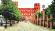 Watercolorstyle picture representing the remains of Porta Romana an ancient Roman building in the center of Turin in Italy