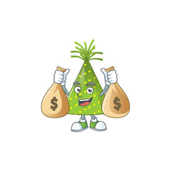 Canvas Print - A humble rich green party hat caricature character design with money bags