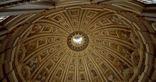 Detail Of Dome Renaissance Ceiling As Seen Within St. Peter's Basilica In Rome Italy