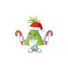 Wall Mural - Cartoon character of green party hat as a Santa having candies