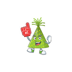 Poster - Green party hat Cartoon character design style with a red foam finger