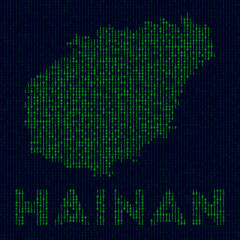 Naklejka na meble Digital Hainan logo. Island symbol in hacker style. Binary code map of Hainan with island name. Captivating vector illustration.