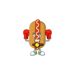 Sticker - Caricature picture of hotdog boxing athlete on the arena