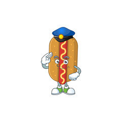 Sticker - A dedicated Police officer of hotdog cartoon drawing concept