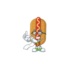 Sticker - cartoon mascot design of hotdog holding a menu list