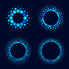 Poster - set of blue halftone circles with dots differents colors