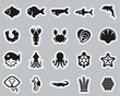 © Bakai - Sea Life & Seafood Icons Black & White Sticker Set Big