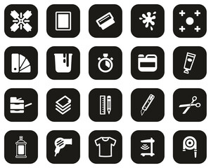 Wall Mural - Screen Printing Icons White On Black Flat Design Set Big