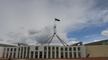 Wall Mural - Modern facade of Australian federal parliament house building – zooming in.
